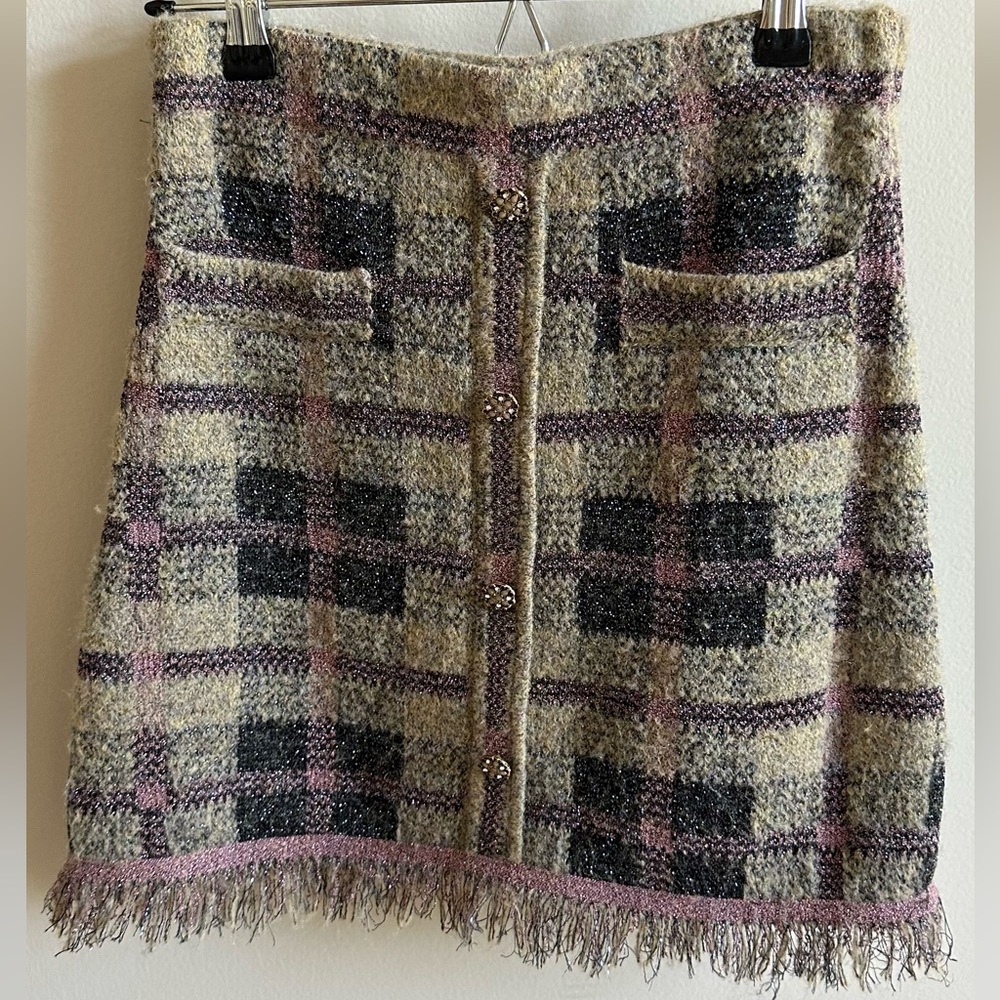 ZARA Tweed Plaid Skirt with Jewel Buttons - Size S (US 4, EUR S, MEX 26)